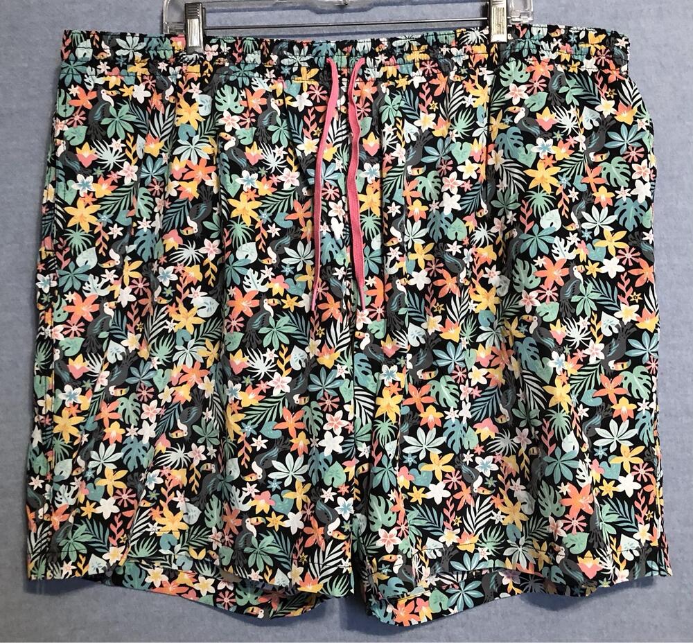 Chubbies Swim Trunks Mens 3XL XXXL Black Floral Toucan Hawaiian Tropical 7"